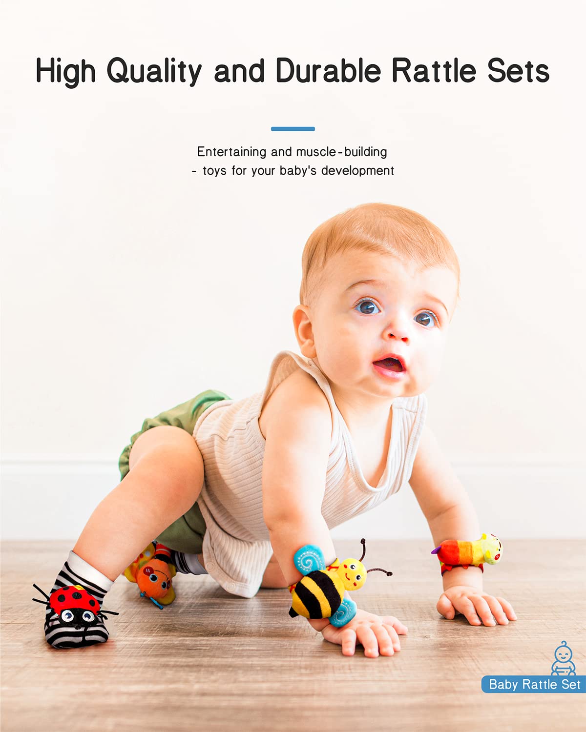 Infinno Baby Wrist Rattle Socks and Foot Finder Set, Perfect Baby Toys for 0-12 Months Newborn Boys