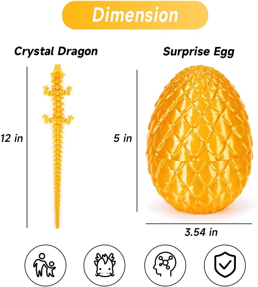 3D Printed Dragon Egg, Mystery Crystal Dragon Egg Fidget Toys Surprise, Easter Eggs Articulated