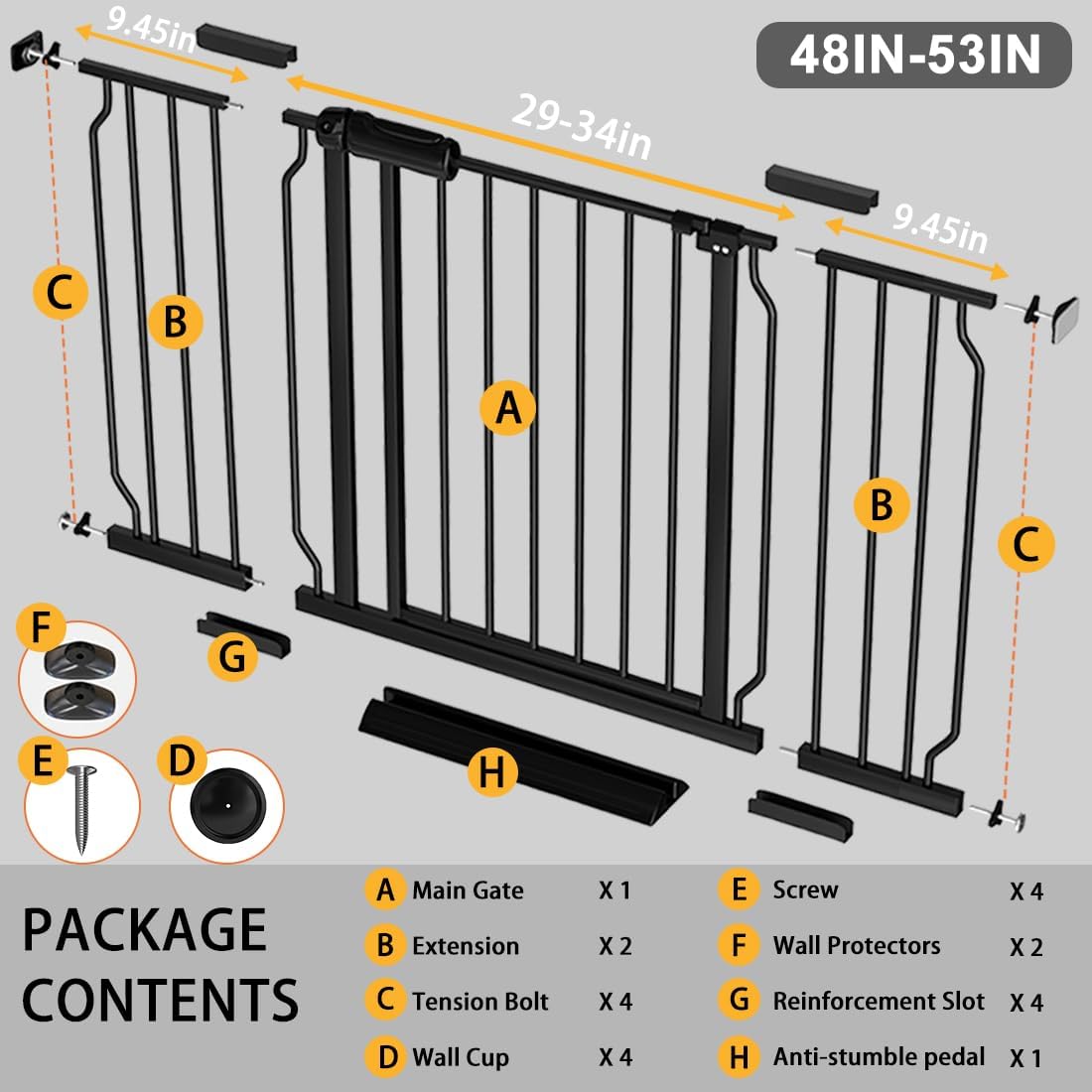 Fairy Baby Extra Wide Baby Gate 48-53 Inch Wide, Walk Through Pressure Mounted No Drill, Long and