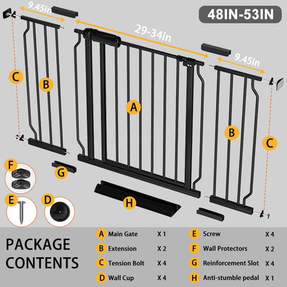 Fairy Baby Extra Wide Baby Gate 48-53 Inch Wide, Walk Through Pressure Mounted No Drill, Long and