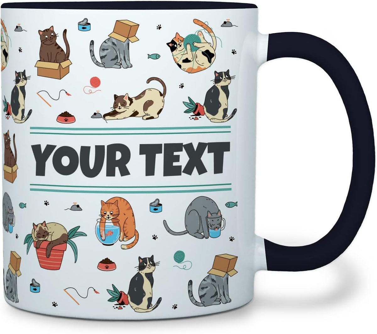 Personalized Mug for Kids - Cats - Custom Name/Text, Ceramic Hot Chocolate/Cocoa/Coffee Cup for