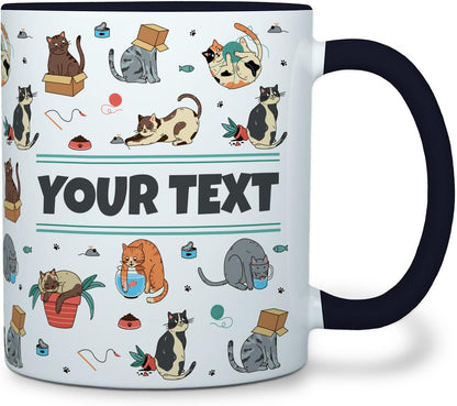 Personalized Mug for Kids - Cats - Custom Name/Text, Ceramic Hot Chocolate/Cocoa/Coffee Cup for