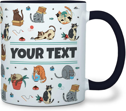 Personalized Mug for Kids - Cats - Custom Name/Text, Ceramic Hot Chocolate/Cocoa/Coffee Cup for