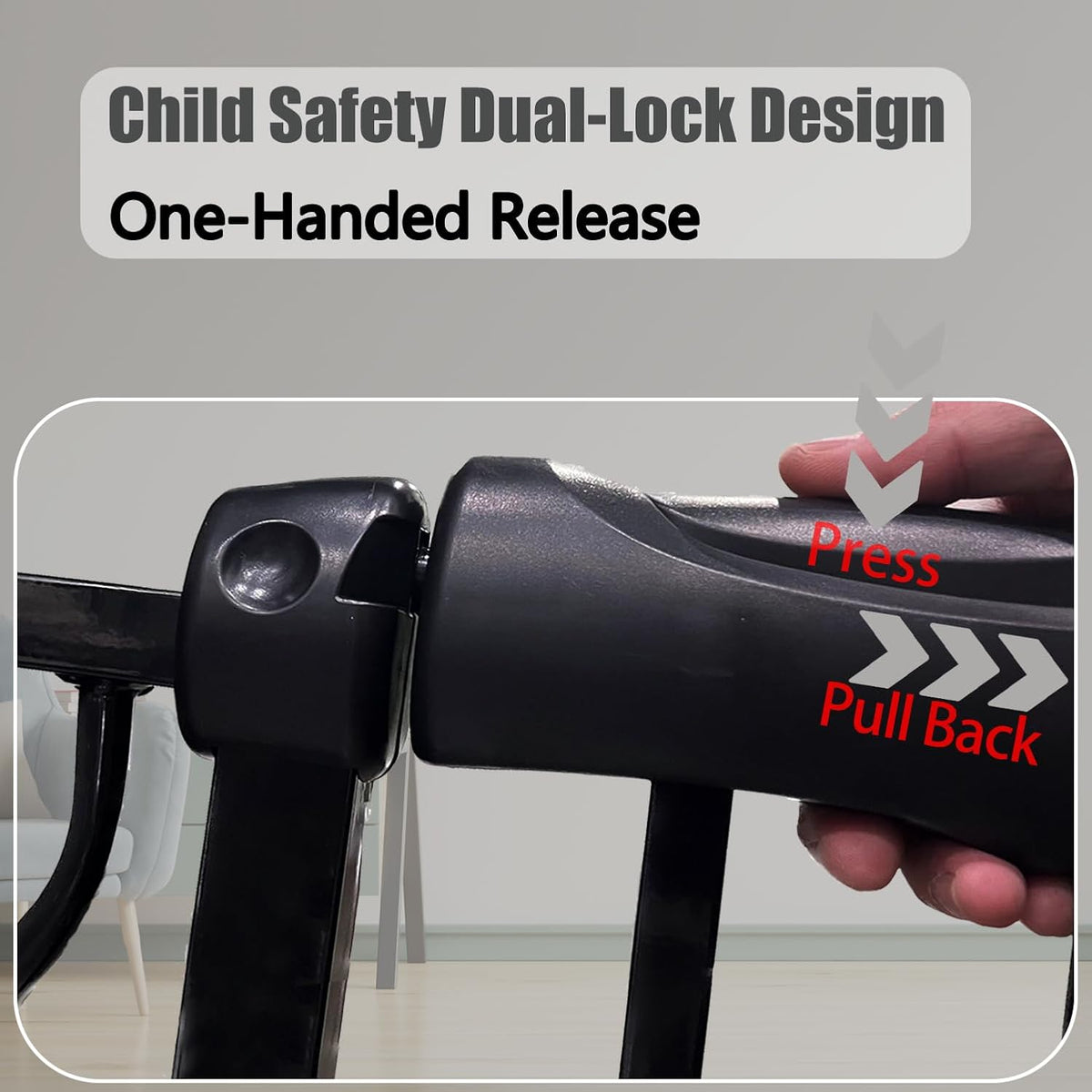 Extra Wide Baby Gate, 52.7-57.5 Inch, Large Walk Through, Black Metal, Pressure Mounted, Long