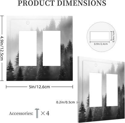Foggy Forest Natural Scenery Retro Tree Pine Decorative Outlet Covers 2 Gang Double GFCI Rocker