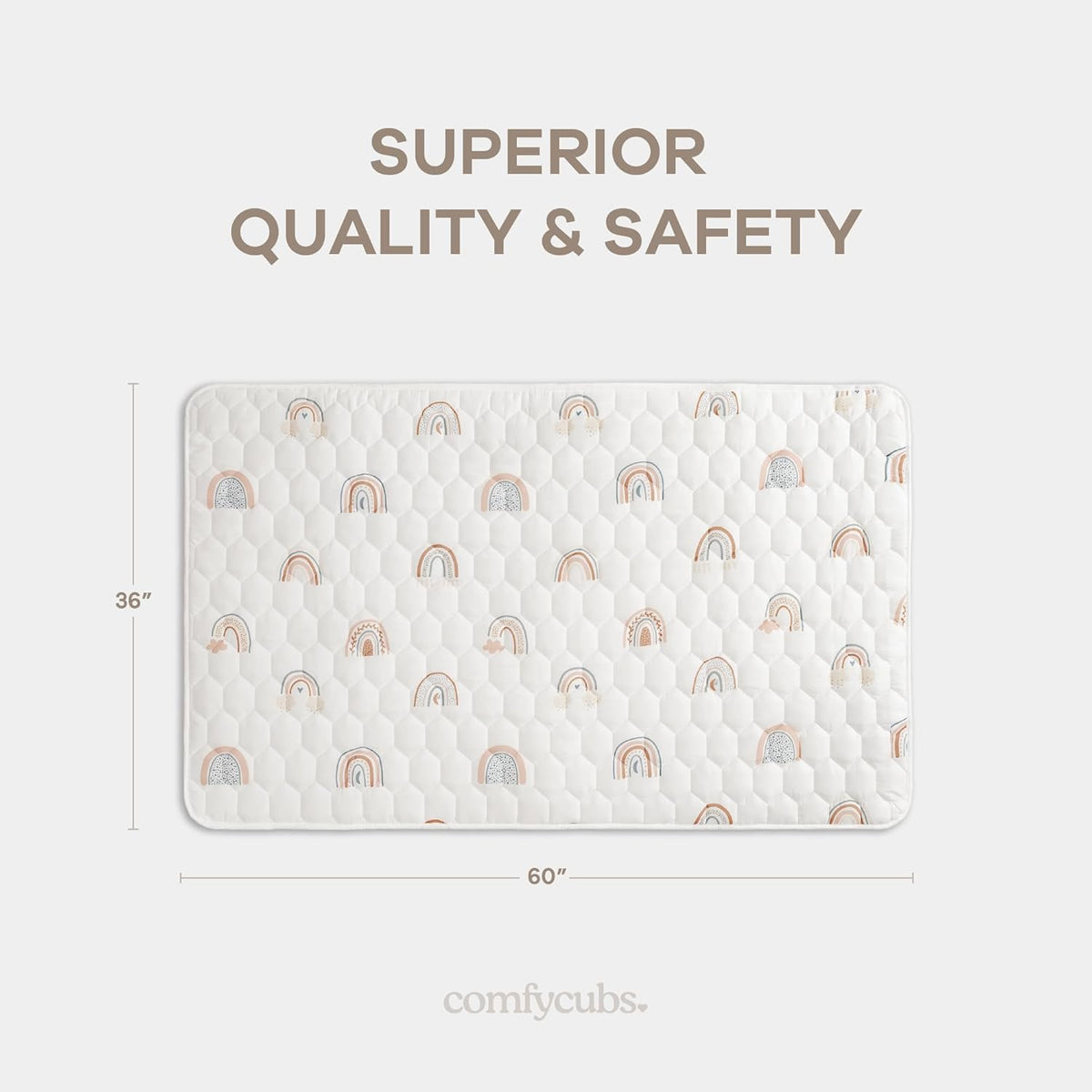 Comfy Cubs Rectangle Kids Play Mat - Small 36 x 60 inches Soft Quilted Baby Floor Mat with Non-Slip