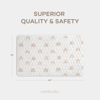 Comfy Cubs Rectangle Kids Play Mat - Small 36 x 60 inches Soft Quilted Baby Floor Mat with Non-Slip
