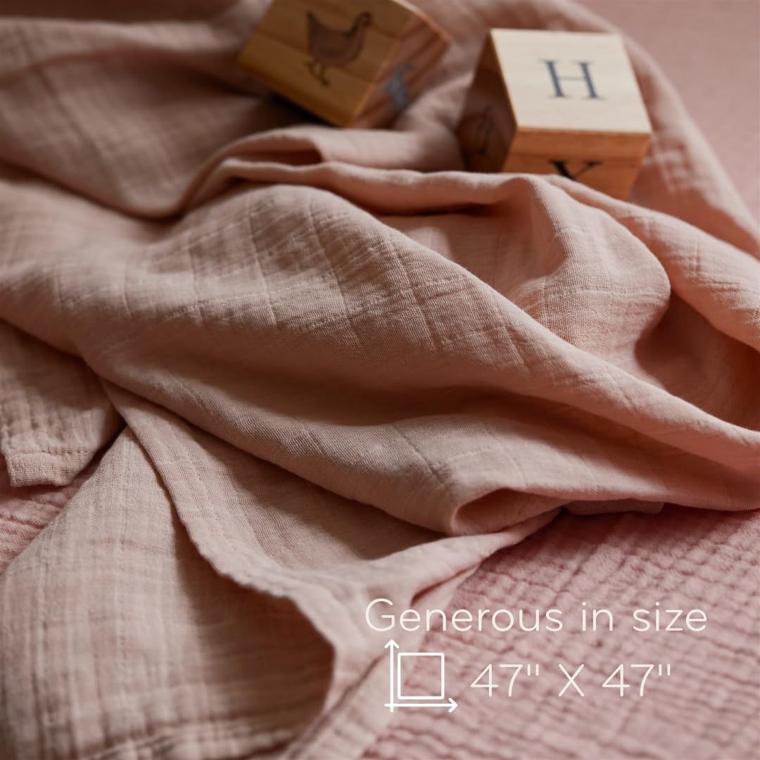 Swaddle - 100% Organic Cotton - Muslin Swaddle Blankets for Newborn, 47" x 47" 2-Pack (Blush/Soft