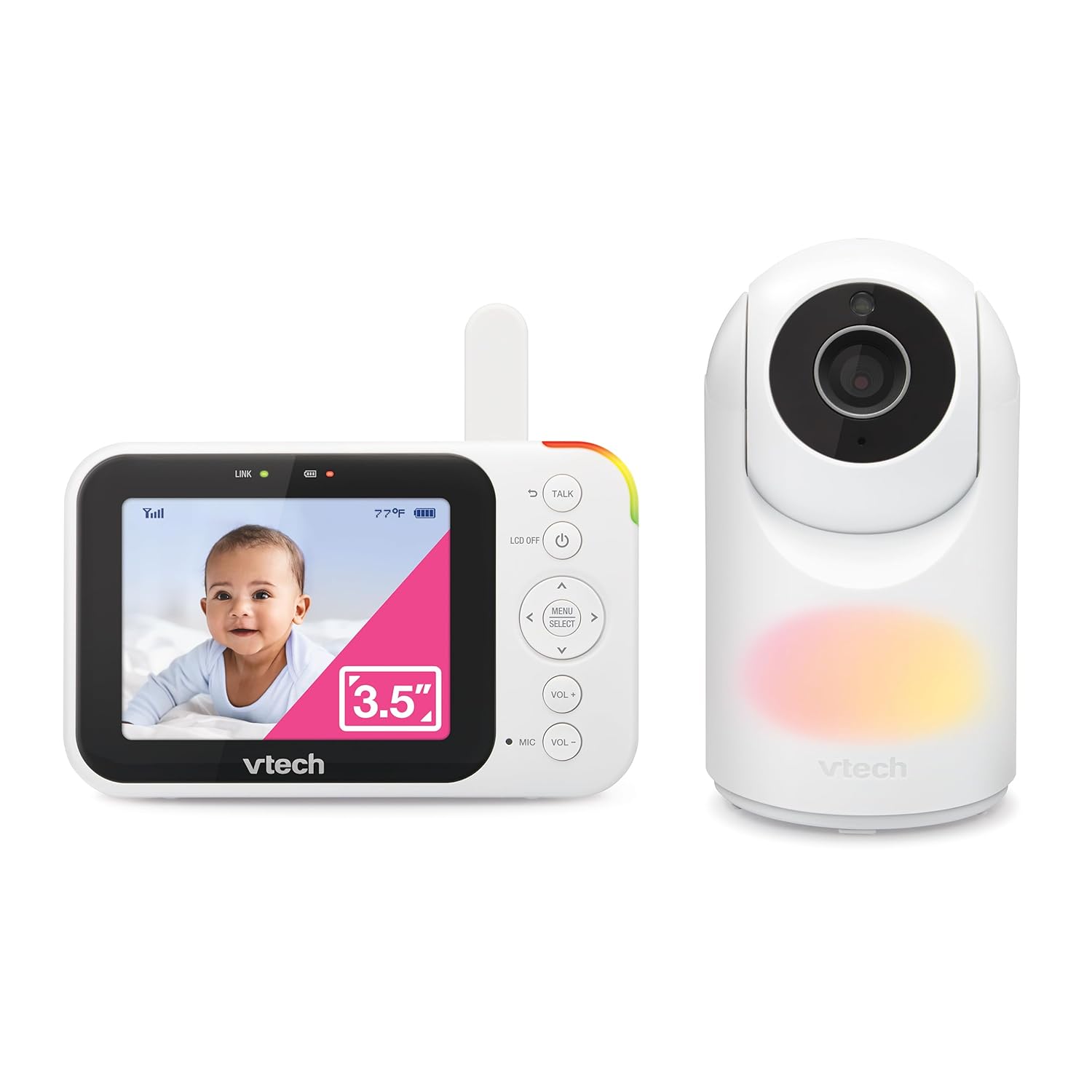 VTech Video Baby Monitor with Camera and Audio, 3.5" LCD Screen, Pan-Tilt-Zoom, 2-Way Talk, VOX