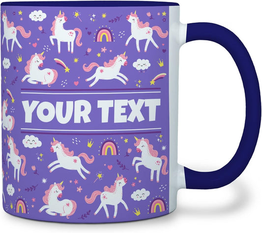 Personalized Mug for Kids - Purple Unicorn - Custom Name/Text, Ceramic Hot Chocolate/Cocoa/Coffee