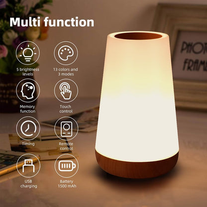 Luxxflour Night Light Lamp, Dimmable Touch Lamp for Bedroom, Portable Table Bedside Lamp, 5