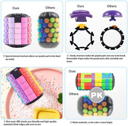 3D Puzzle Rainbow Magic Cube Fidget Toys Cylinder Rotate Slide 3 / 5 / 7 Layers Educational Games