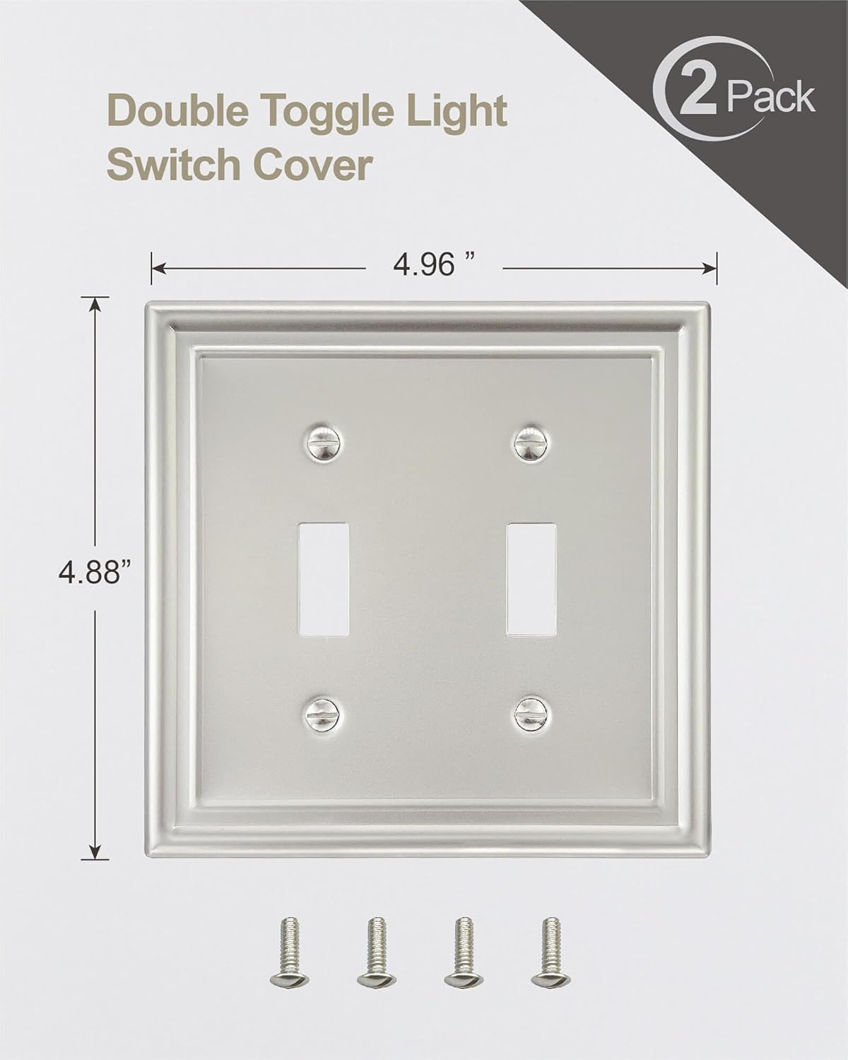 2-Pack Double Toggle Wall Plate, Satin Nickel Light Switch Cover, Metal Switch Covers Wall Plate