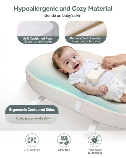 COMOMY Baby Changing Pad with Wipeable & Waterproof PU Cover, Contoured Diaper Changing Pad for