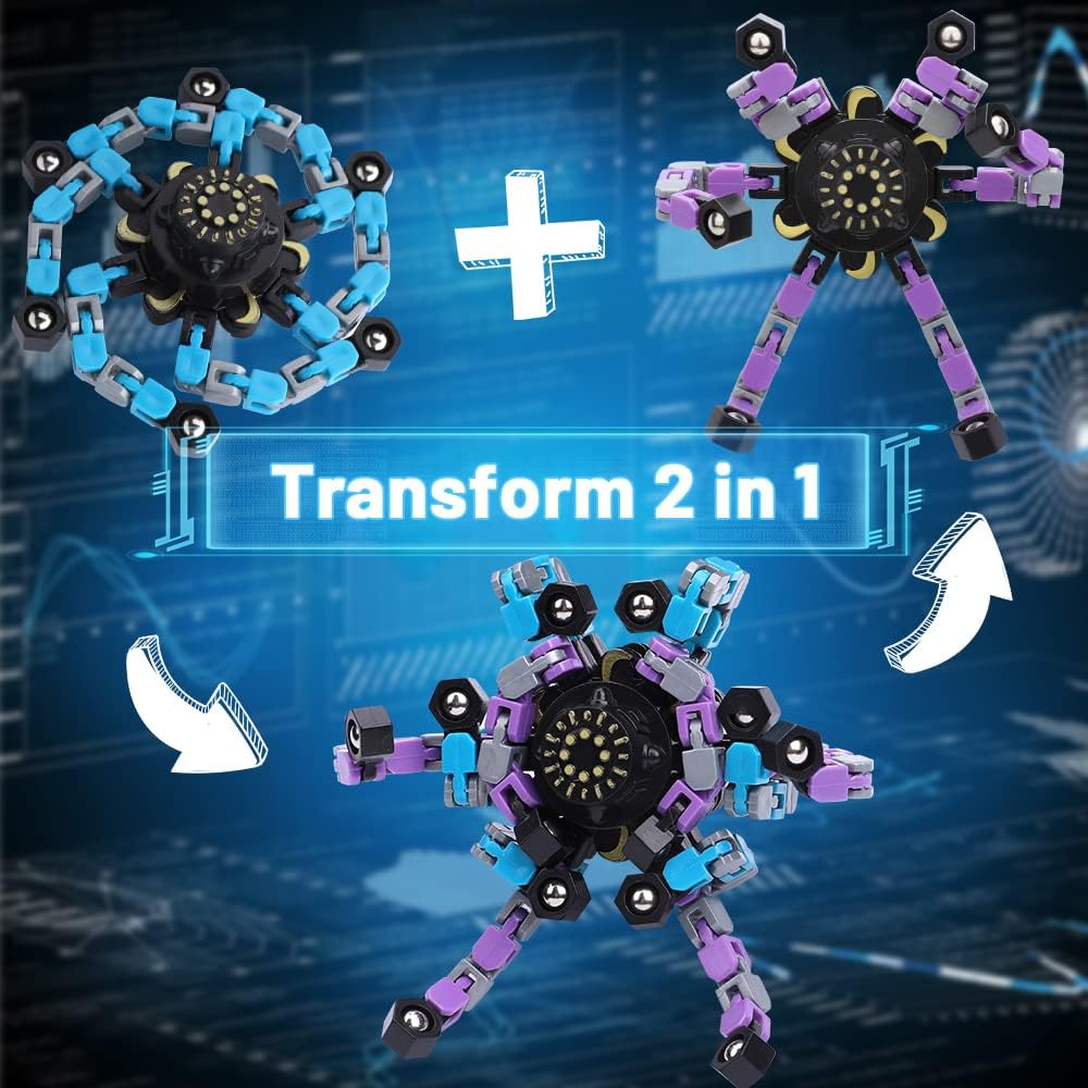 8PCS Transformable Fidget Spinner Toy for Kids Adults, Deformation Robot Chain Spinner Fingertip
