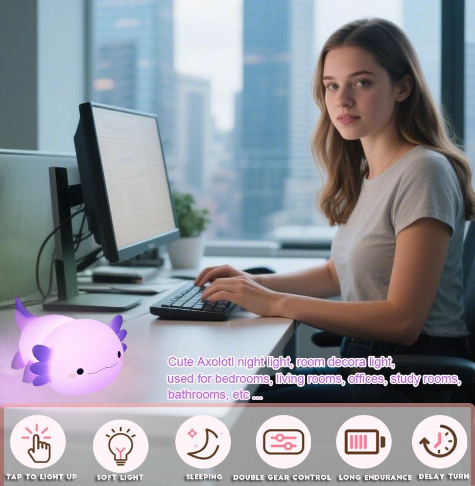 DREAMING MY DREAM Axolotl Night Light for Kids,Cute Axolotl Gifts lamp Rechargeable Light Table