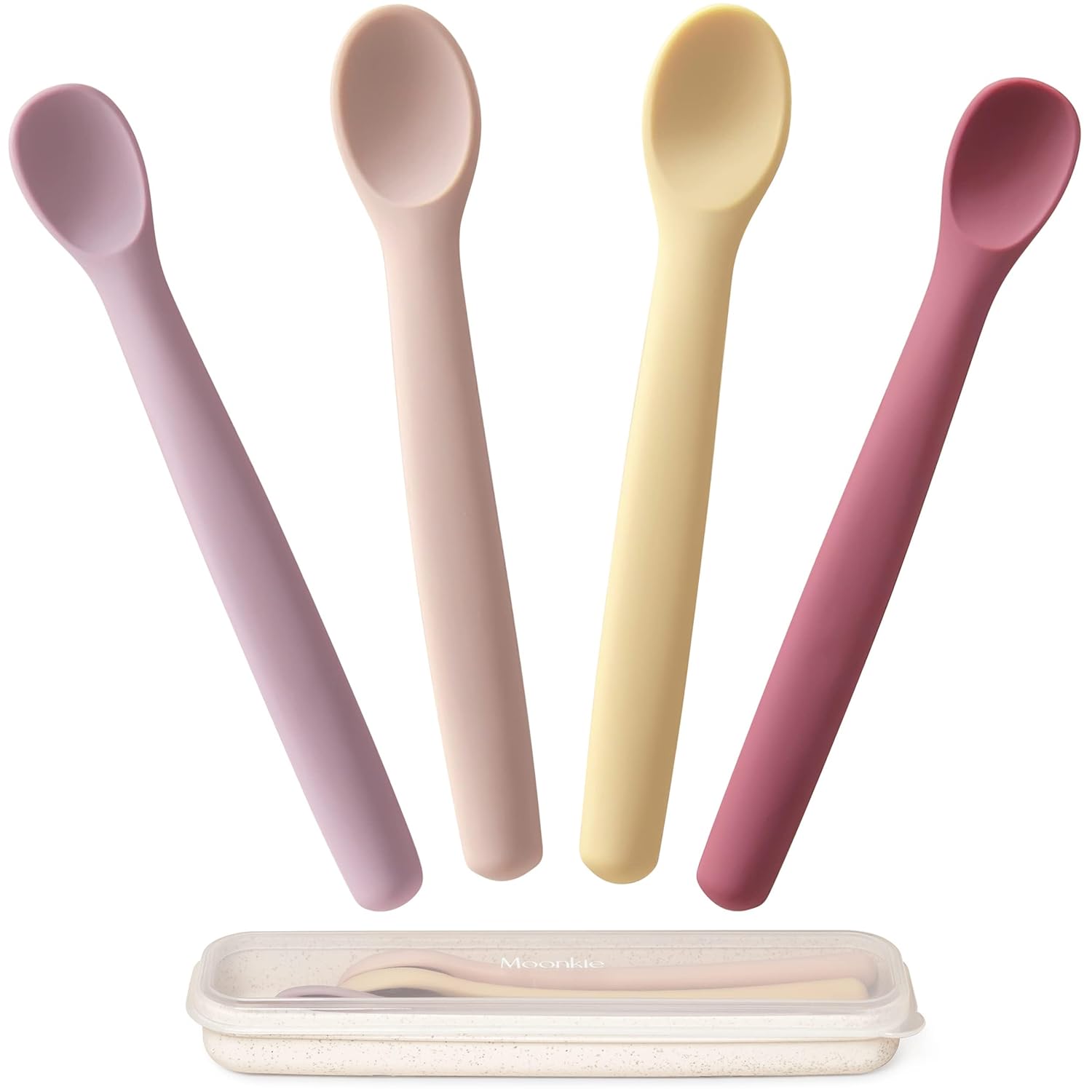 Moonkie Silicone Baby Spoons Set of 4, Two Sizes Feeding Spoon for First Stage 4+ Months, Baby
