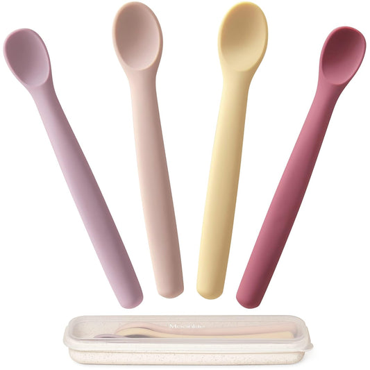 Moonkie Silicone Baby Spoons Set of 4, Two Sizes Feeding Spoon for First Stage 4+ Months, Baby