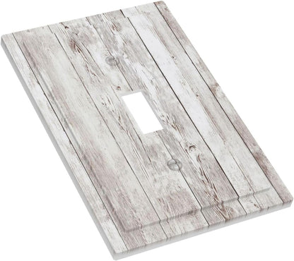 Decorative Light Switch Cover Rustic Vintage White Wood Grain 1 Gang Single Toggle Device