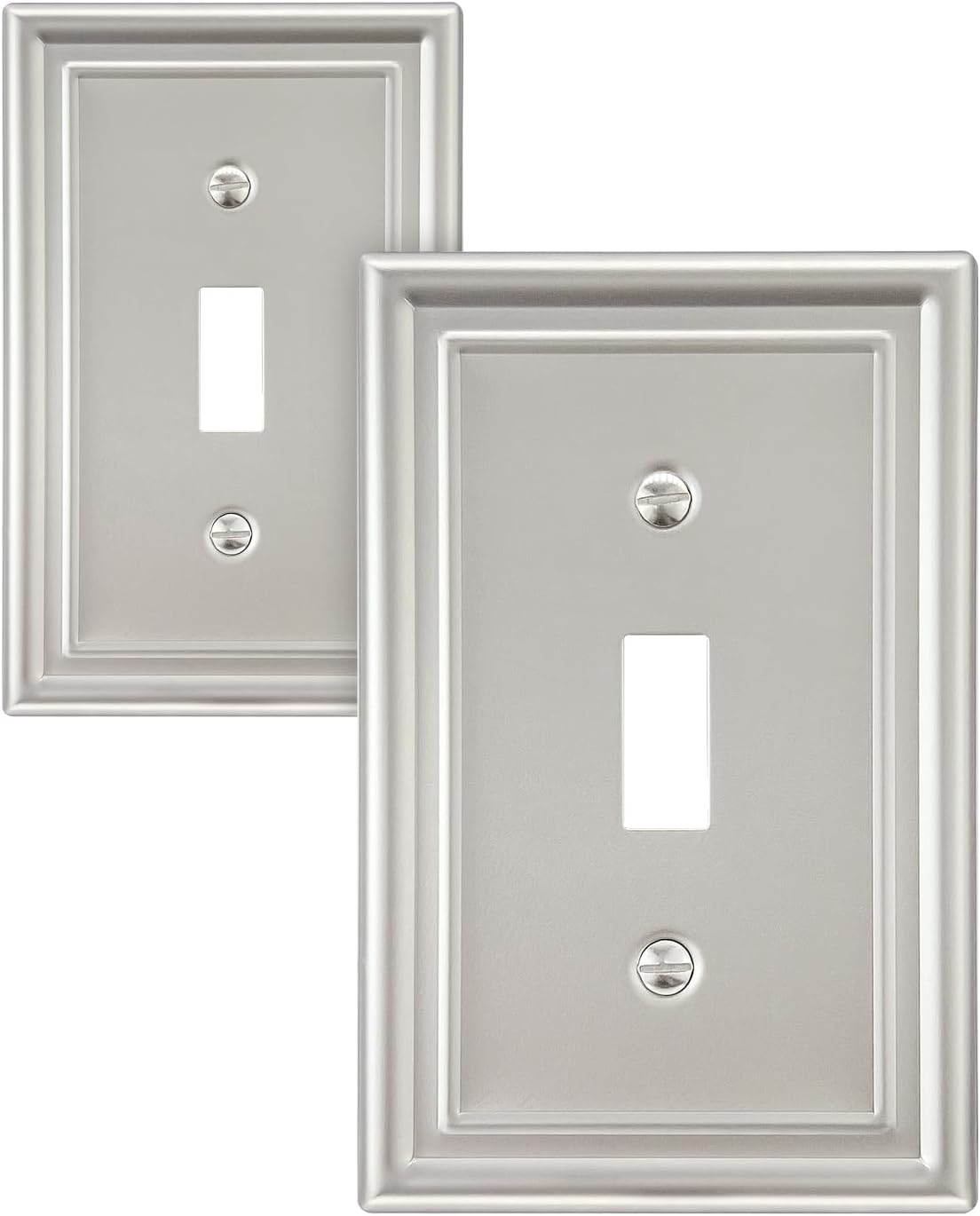 2-Pack Single Toggle Wall Plate, Metal Light Switch Cover, Satin Nickel Switch Plate Cover