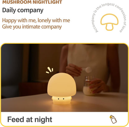 Cute Baby Night Light for Kids,Rechargeable Dimmable Silicone Nursery Toddler Mushroom