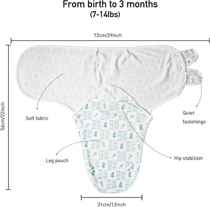 Baby Swaddle Sacks, 3-Pack Newborn Organic Cotton Swaddle Wrap, Adjustable Swaddling Blankets