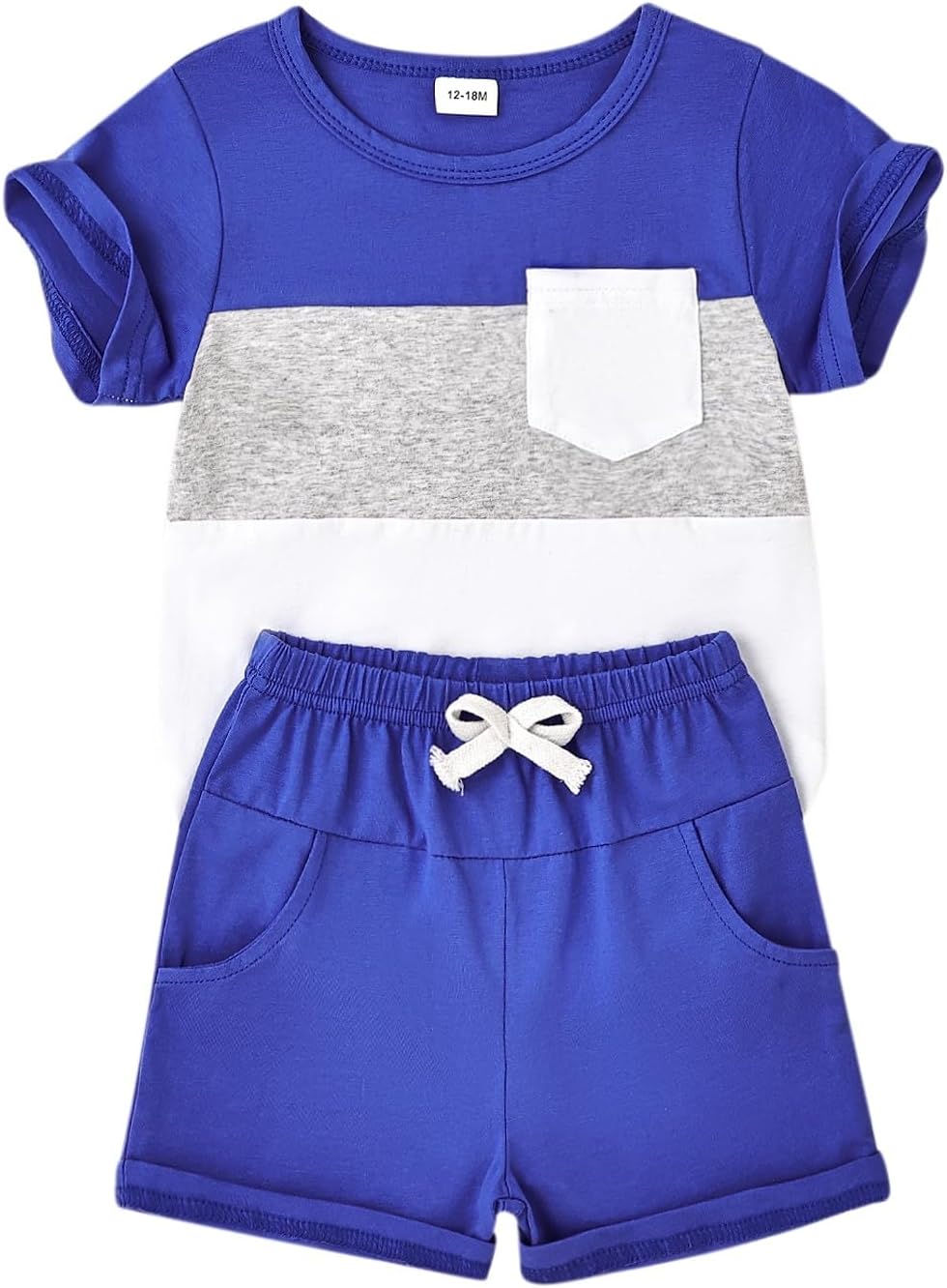 Baby Boy Clothes Toddler Boy Summer Outfits Short Sleeve Patchwork Top T-shirt & Pocket Pant Set 2