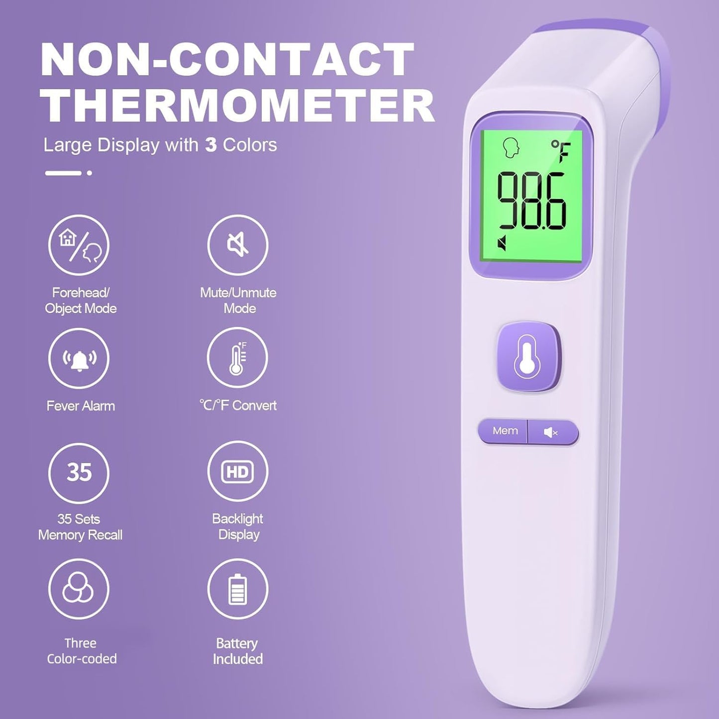 No-Touch Thermometer for Adults and Kids, Digital Accurate Baby Thermometer with Fever Alarm, 1