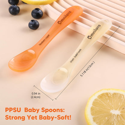 Silicone Baby Spoons 2-Pack with Case, New Born Self Feeding Toddler Spoon, Baby Led Weaning