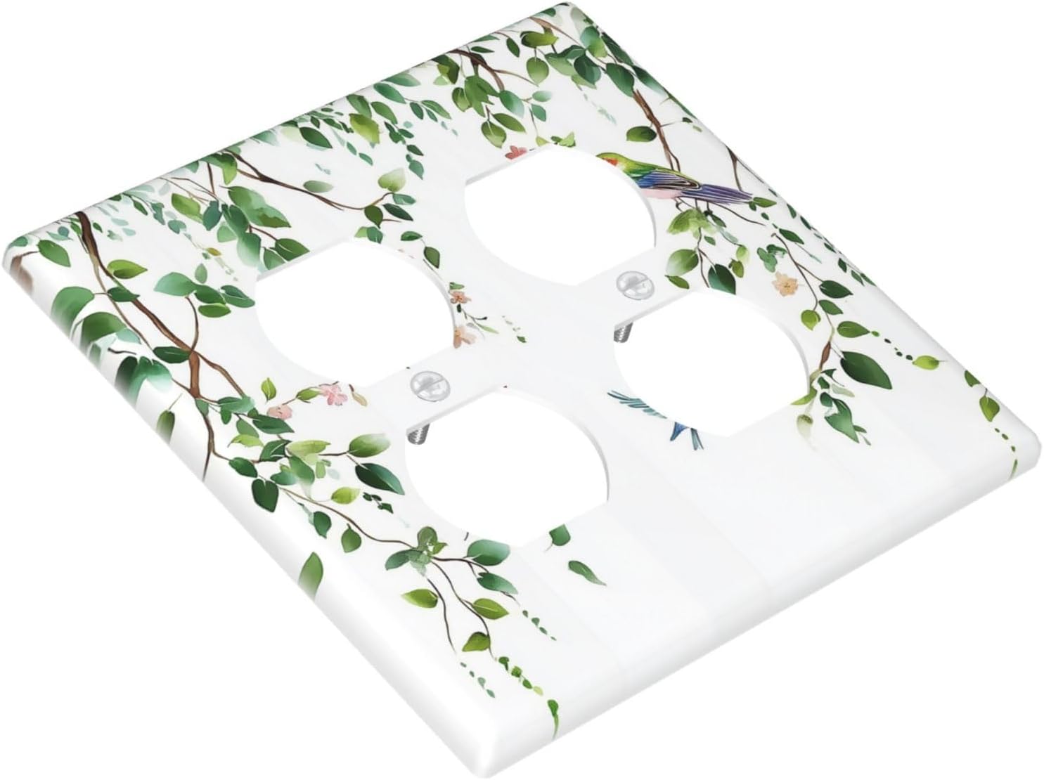 Outlet Covers Green Leaves Bird Eucalyptus Sage Plant 2 Gang Double Duplex Decorative Light Switch