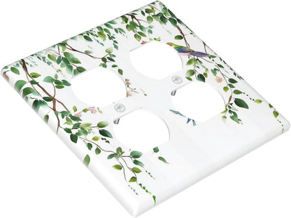 Outlet Covers Green Leaves Bird Eucalyptus Sage Plant 2 Gang Double Duplex Decorative Light Switch
