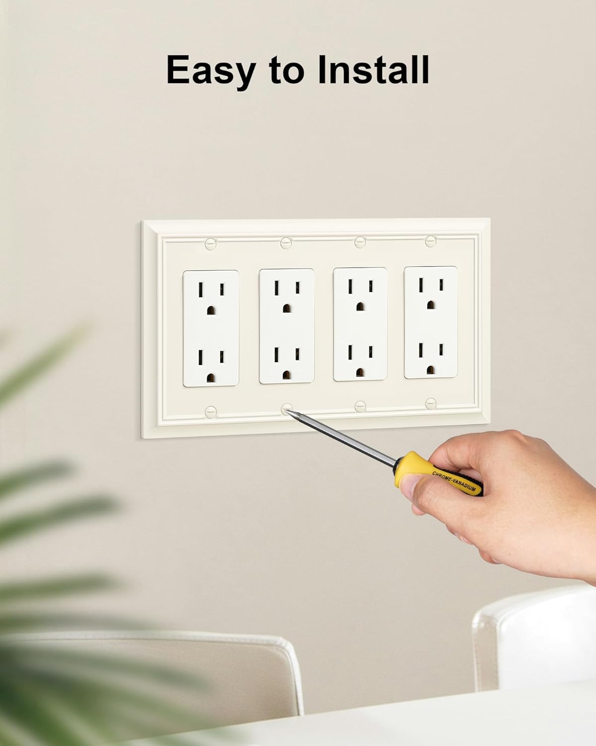 2-Pack Quad Decorator Wall Plate, Light Almond Decorative Switch Plates and Outlet Covers, Natural