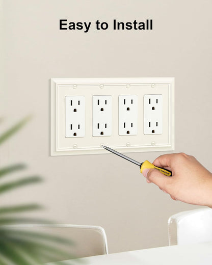 2-Pack Quad Decorator Wall Plate, Light Almond Decorative Switch Plates and Outlet Covers, Natural