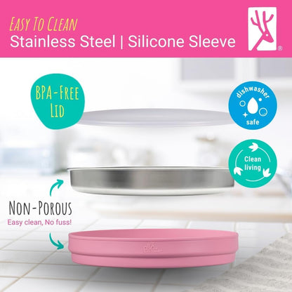 Stainless Steel Divided Plates + Silicone Sleeve and Storage Lid | Baby, Toddler, Kids | Dinner &
