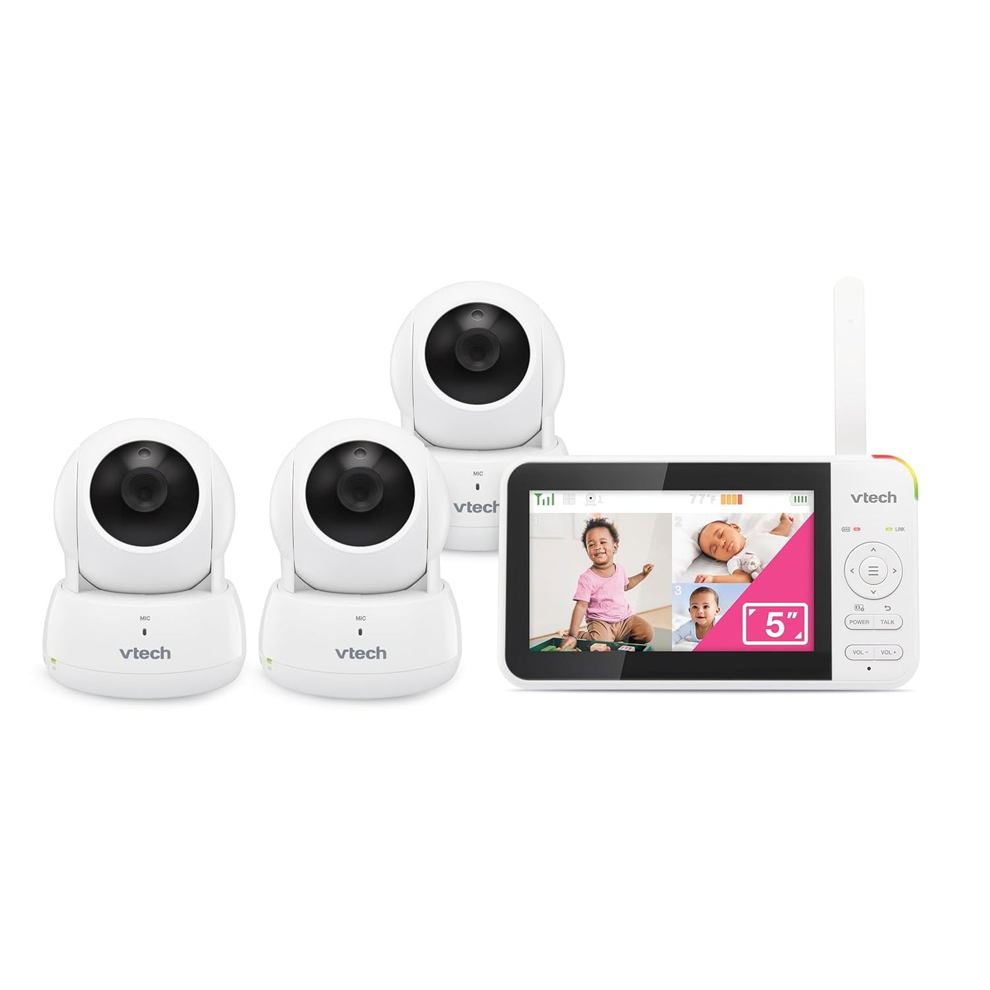 VTech Video Baby Monitor with 3 Cameras, 5" LCD Screen, Up to 17Hrs Video & 31Hrs Audio Battery