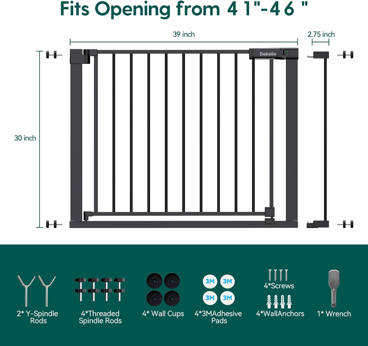 BABELIO Baby Gate for Doorways and Stairs, 41-46" Pet Gate with Wide Walk Thru Door and Lock