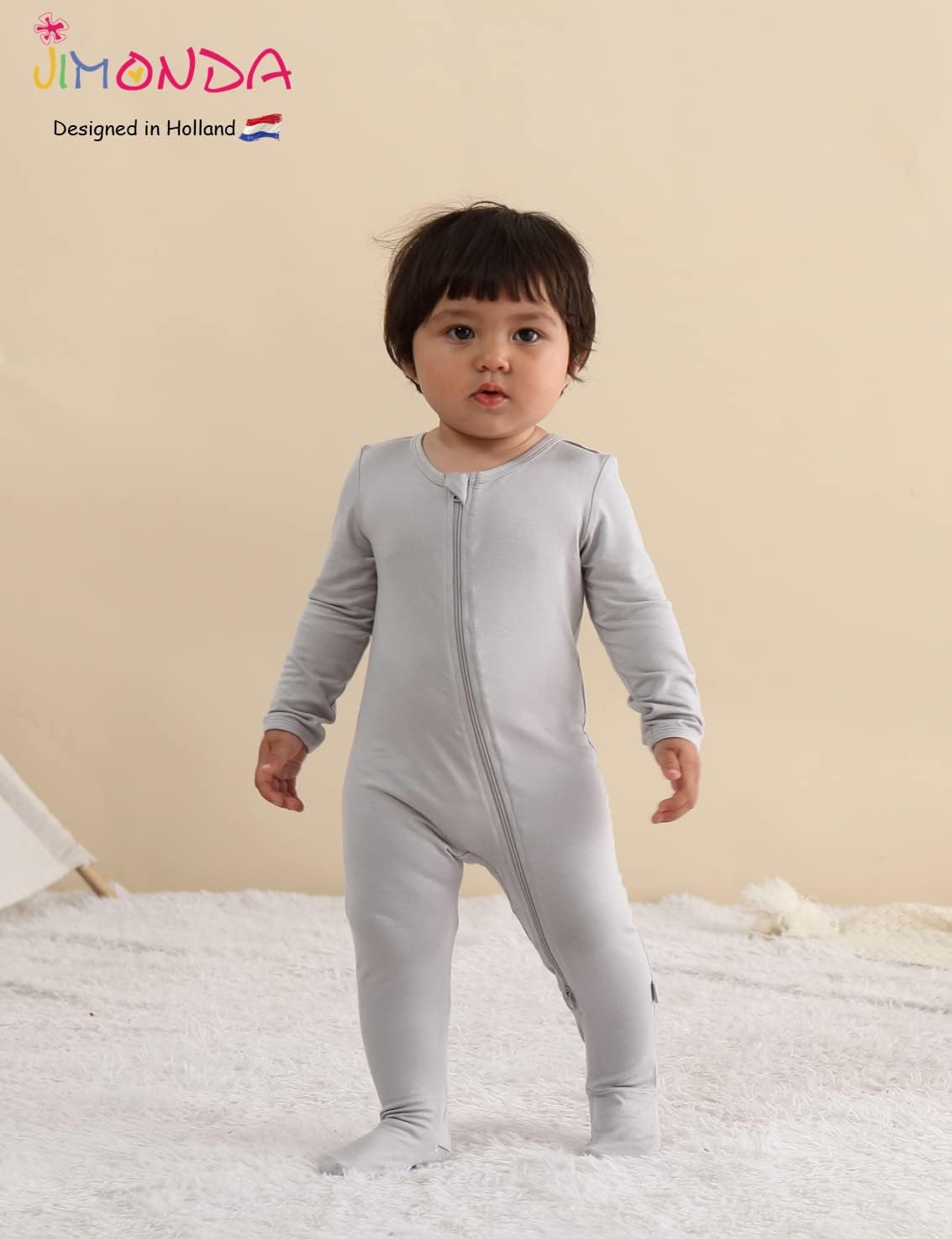Jimonda Baby Romper Boys Girls Bamboo Pajamas 2-Way Zipper Footed Unisex Zip-Up Sleepers Sleep and
