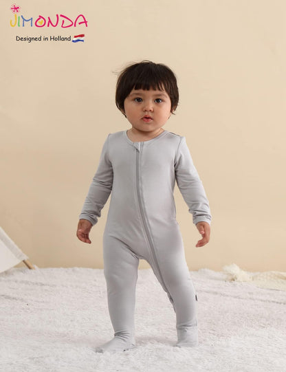 Jimonda Baby Romper Boys Girls Bamboo Pajamas 2-Way Zipper Footed Unisex Zip-Up Sleepers Sleep and