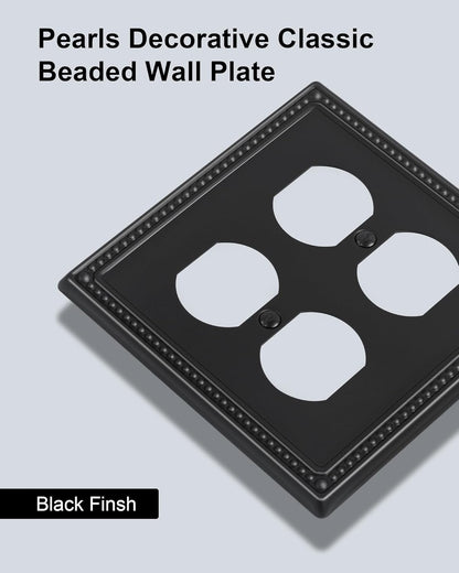 2-Pack Double Duplex Outlet Cover, Metal Switch Plates and Outlet Covers, Black Pearls Decorative