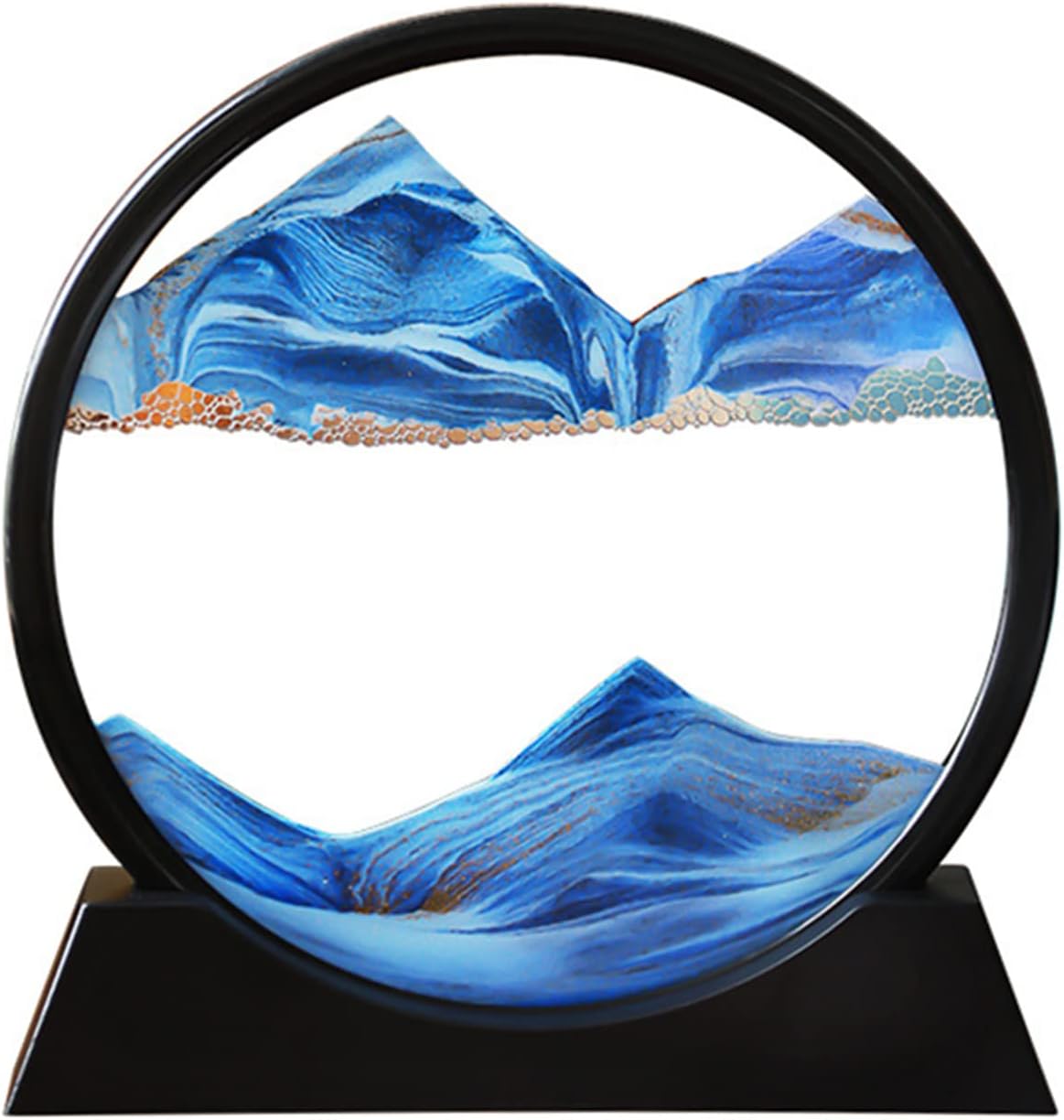 Moving Sand Art Picture in Motion Round Glass 3D Deep Sea Landscape, Calming Fidget Dynamic Sand