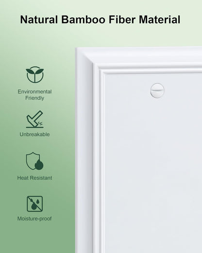 2-Pack Single Blank Wall Plate, Durable Natural Bamboo Fiber Wall Plate Cover,Pure White 1 Gang