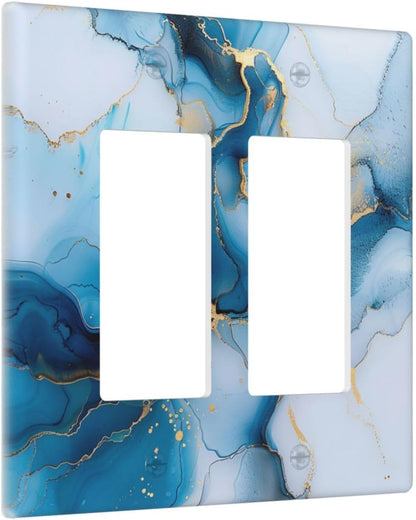Decorative Outlet Covers Modern Abstract Blue Gold Line Marble 2 Gang Wall Plate Double Rocker Two