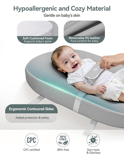 COMOMY Baby Changing Pad with Wipeable & Waterproof PU Cover, Contoured Diaper Changing Pad for
