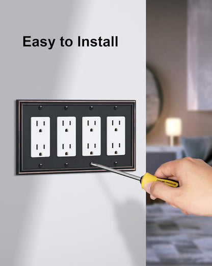 2-Pack Quad Decorator Outlet Cover Plate, Zinc Alloy Decorative Aged Bronze Switch Plates and