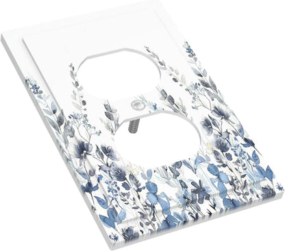 Outlet Covers Light Blue Watercolor Leaves Plant With Floral 1 Gang Duplex Wall Plate Decorative