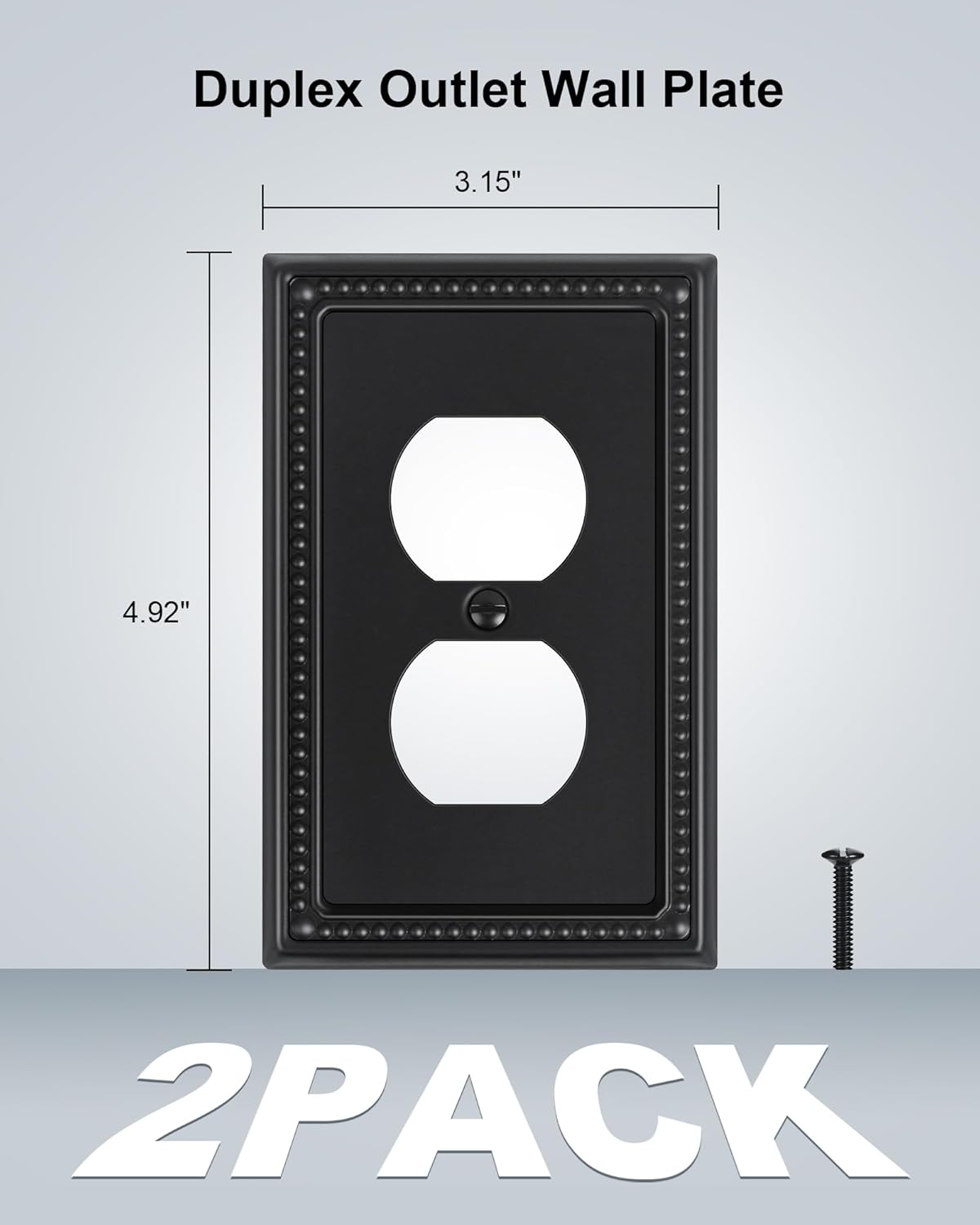2-Pack Duplex Outlet Cover, Black Metal Wall Plates for Electrical Outlets, 1 Gang Receptacle Light