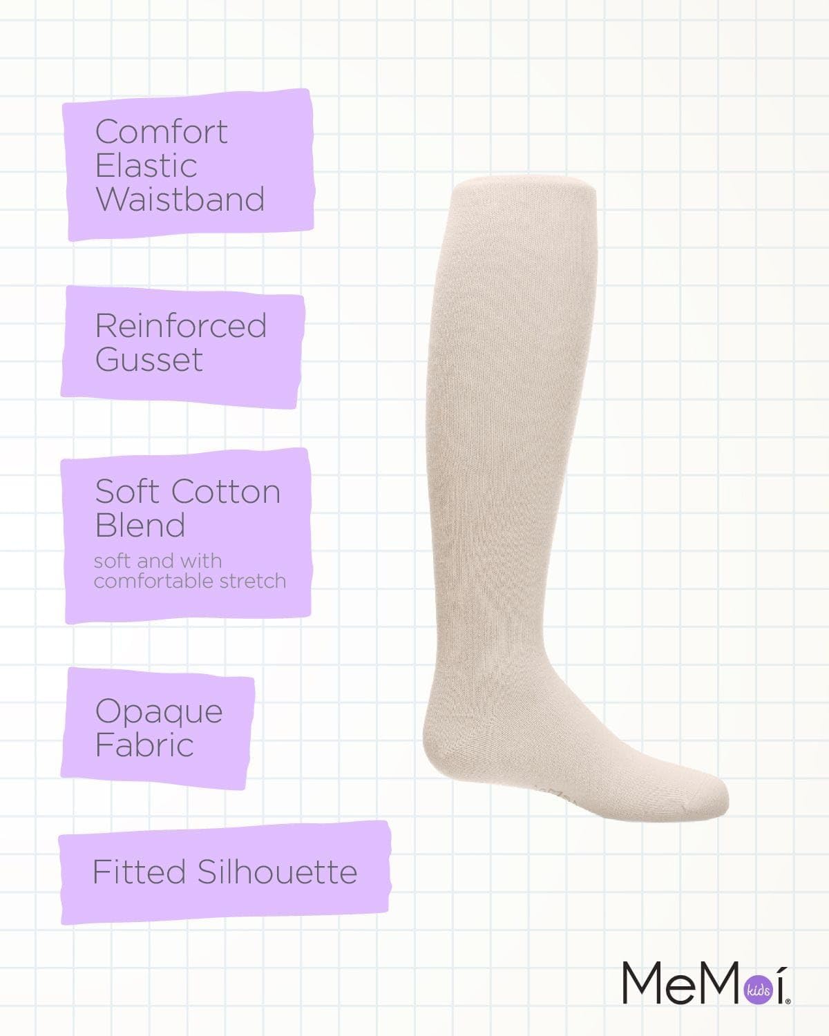 MeMoi Soft Pima Cotton Tights for Girls, Soft and Lightweight Opaque Tights for girls - Sizes 8 to