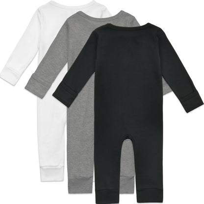 Aablexema 3-Pack Organic Cotton Baby Footless Pajamas with Mitten Cuffs, 2-Way Zipper Romper