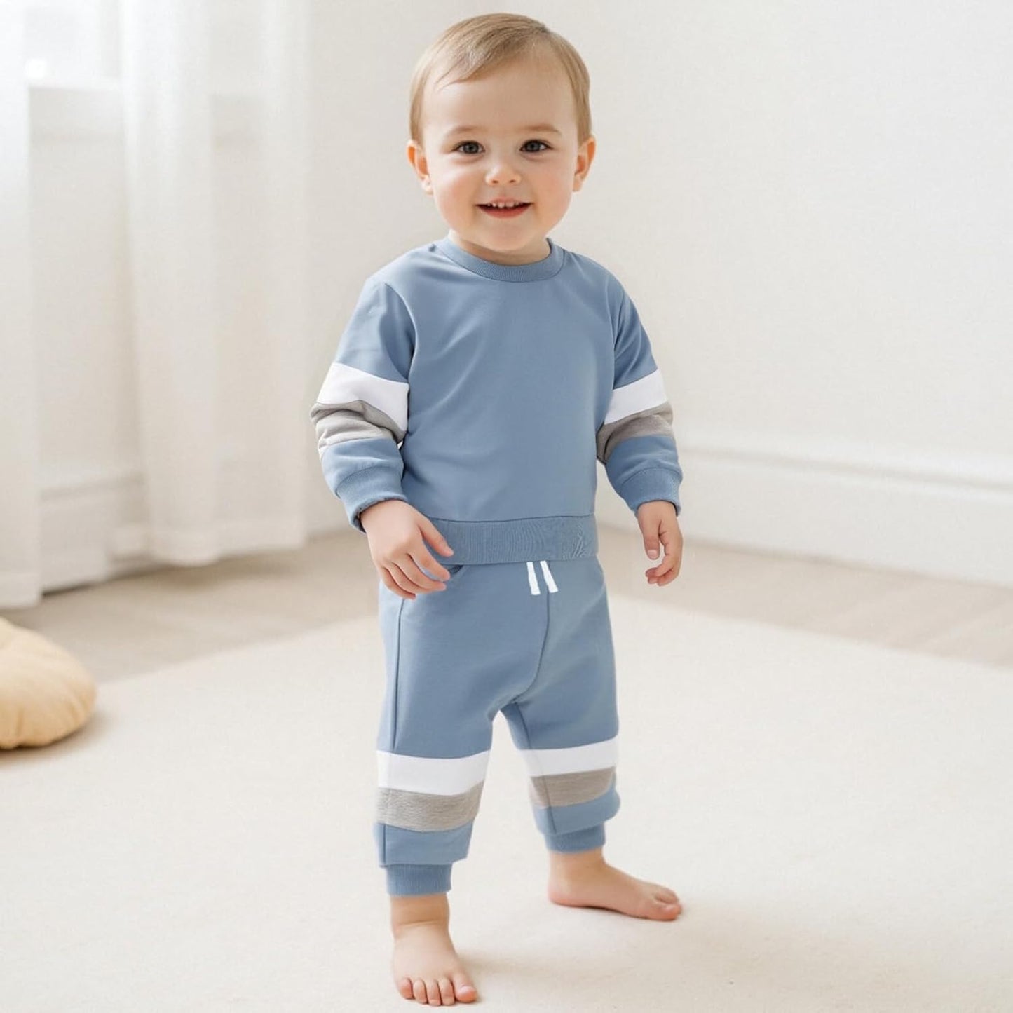 Kupretty Toddler Baby Boy Fall Winter Clothes Color Block Long Sleeve Sweatshirt Pullover Tops +