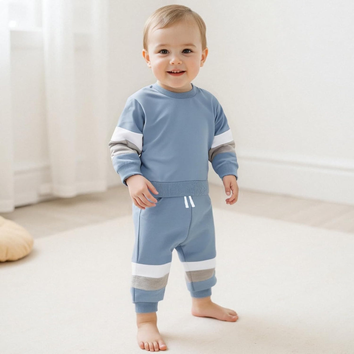 Kupretty Toddler Baby Boy Fall Winter Clothes Color Block Long Sleeve Sweatshirt Pullover Tops +